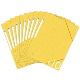 Oxford Topfile+ Pack of 10 Cardboard File Folders 3 Flaps A4 Size Elastic Closure Yellow