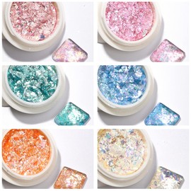 OMOSIROI Ultra-Slim & Ultra-Glowing Nail Holograms Aurora Rainbow Mica Flakes for Nail Holo Parts Gel Nails Resin Nail Art Powder (6-Color Set)