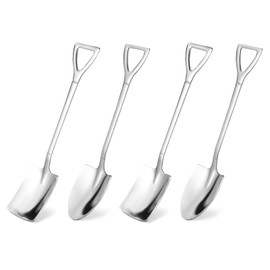 Lyreh 4pcs Stainless Steel Dessert Spoon Set, Tiny Shovel Shaped Small Spoons for Ice Cream Coffee Baking Party Serving Silver Mini Dessert Little Utensils for Home Restaurant and Daily Use