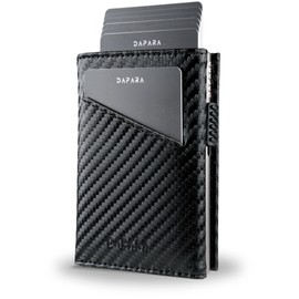 DAPARA Slim Wallet with Coin Compartment and RFID Protection, Men's Small Wallet, Card Holder for 12 Cards, Smart Wallet for Men, Card Wallet, Credit Card Holder, Carbon - Dynamic Silver, Minimalist