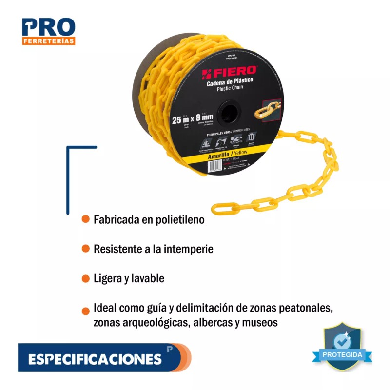 Fiero Cadena Plastica 8 Mm X 25 Mt Amarilla Fiero