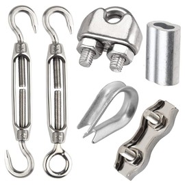 Leaum Pack of 30 Turnbuckles M4 Wire Tensioner Set with Stainless Steel Turnbuckle M4, Wire Rope Clamp 3 mm Stainless Steel, Wire Rope Thimbles 3 mm and Press Clamp 3 mm Aluminium for Tightened Rope