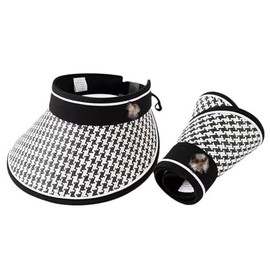 UPF 50+ Sun Visors for Women Wide Brim Beach Hat Foldable Straw Visor Hat Summer Packable, Houndstooth--black, One Size