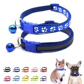 Blue Puppy Collars with Bell, 2-Pack Basic & Reflective Cat Collar Dog Collar Bell for XXS Xs Small Tiny Male Dogs Pet Kitten Animal, XS