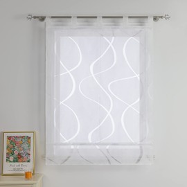 Heichkell Burnout Roman Blind Roman Blind with Loops Transparent Curtain Roller Blind No Drilling Loop Roller Blind Modern White Width x Height 120 x 140 cm