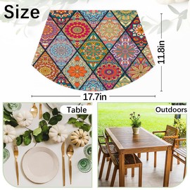 Wedge Placemats Set of 5 Color Ethnic Mandala Flower Heat Resistant 4 Wedge Place Mat and 1 Round Mat Wipeable Washable Plastic PVC Dinner Table Mats for Indoor Kitchen Party Dining Table