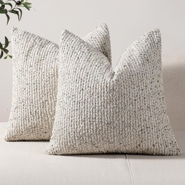 DEZENE Striped Throw Pillow Covers 20x20 Set of 2 Cream Grey Textured Boucle Chic Morden Boho Accent Farmhouse Square Decorative Couch Pillow Covers for Home Decor Bed Sofa Living Room