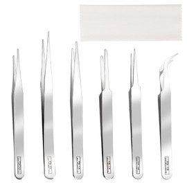 YIXISI 7 PCS Precision Tweezer Set, Professional Fine Tip Stainless Steel Tweezers, Industrial Tweezers, with Microfiber Cloths, for Craft, Electronics, Soldering, Experimental Work, Silver