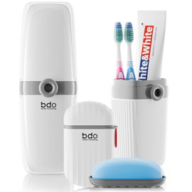 VITVITI Toothbrush Travel Case, Portable Leakproof Travel Soap Container Dish Tray, Portable 7.88 inch Toothpaste Toothbrush Holder with Cover for Trip/Bathroom/Camping, White A