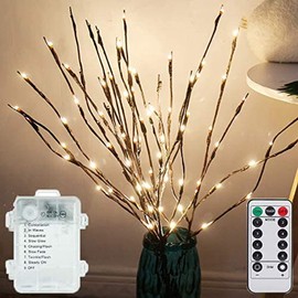 Lxcom Lighting LED Branch Lights 3 Pack 20 LEDs Decorative Branches Battery Operated with Timer Brown Willow Twig Lighted Branches Warm White Artificial Twig Lights for Home Party Wedding Decoration