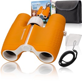 Bresser Junior Binoculars for Children 6 x 21 with Robust Rubber-Coated Binoculars Body and Middle Drive Focusing Including Belt Bag and Carry Strap, Orange