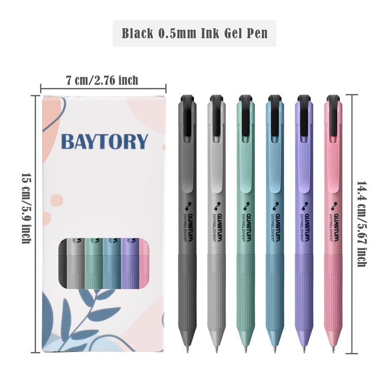 BAYTORY 6 Pcs Retractable Gel Pens, 0.5mm Black Ink Pen