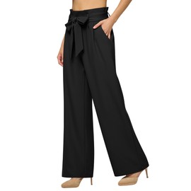 Willit Women's Wide Leg Pants Belted High Waisted Work Dress Pants Casual Palazzo Long Trousers 30" Black M