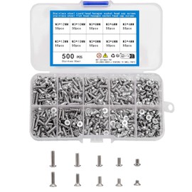 KOXXIAMOQ Pack of 500 M3 Screws Set, Including 250 Pieces Countersunk Screws Hexagon Socket Screws and 250 Pieces Rounded Head Screws Hex Screws Machine Screws Thread Screws Set