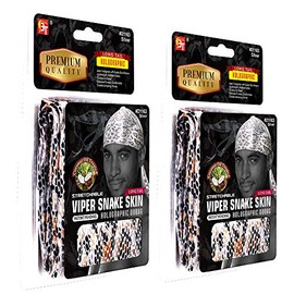 Beauty Town Durag - Holographic Long Tail 360/540/720 Wave Snake Skin Pattern Premium Soft Fabric Coconut Oil Treated Stretchable Headwraps Headtie Headwear for Men and Women (Silver - Pack of 2)