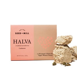 Seed + Mill - Halva - Cardamom - Vegan, Kosher, & Gluten Free; Enjoy This Soft, Fudgelike Candy Made from Sesame Paste & Cardamom - Great for Snacking or as a Dessert - 8 oz