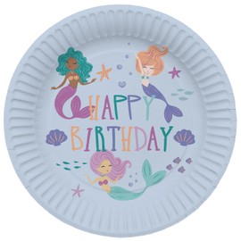 Folat 23927 Mermaid Birthday Decoration Blue with Iridescent Glitter - Plate - Mermaid Magic - 23 cm - Pack of 8 - Mermaid Party Tableware for Mermaid Party