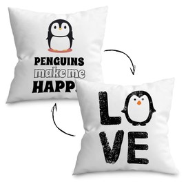 UINHMOP Penguins Make Me Happy Reversible Throw Pillow Cover 18″×18″,Cute Cartoon Penguin Decor Decorations for Home Bedroom Living Room Girls Room,Gifts for Penguin Lovers Owners Girls Women