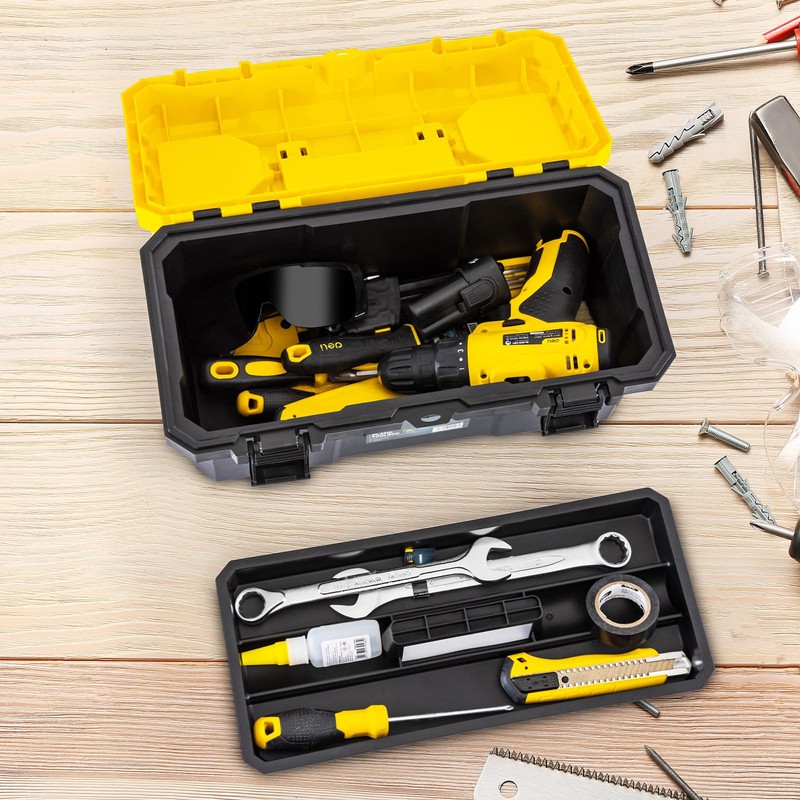 16 Inch Tool Box with Lock, 2-Layer Heavy-Duty Organizer with
