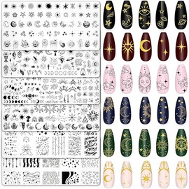 Whaline 6Pcs Sun Moon Star Nail Plates Stamping Set Groovy Stamp Templates Nail Art Plates for DIY Print Manicure Salon Design Gift Supplies