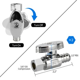 2 Pack Stop Valves, 1/4 Turn Straight Stop Valves, 3/8" OD Compression × 1/2" PEX Chrome Plated Brass for Faucet, Toilet Valves (2×Straight)