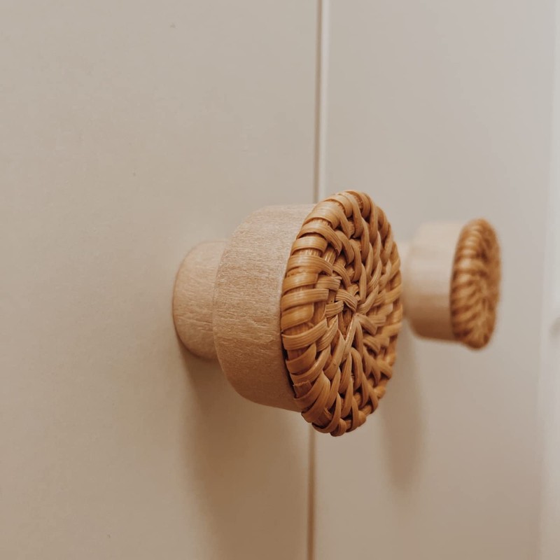 BOHOIFY 6pc Boho Rattan Knobs for Dresser, Drawers, Cabinet; Handmade