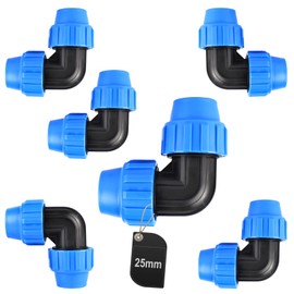 SWAWIS PP Fitting Screw Connection for PE Pipe 25 mm PE Pipe Fitting Angle 90° Plastic PP Coupling Blue Pack of 6