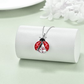 Ladybird Floating Pendant Necklace 925 Sterling Silver Locket with Cubic Zirconia Ladybird Jewellery for Women Girls, Sterling Silver, Cubic Zirconia