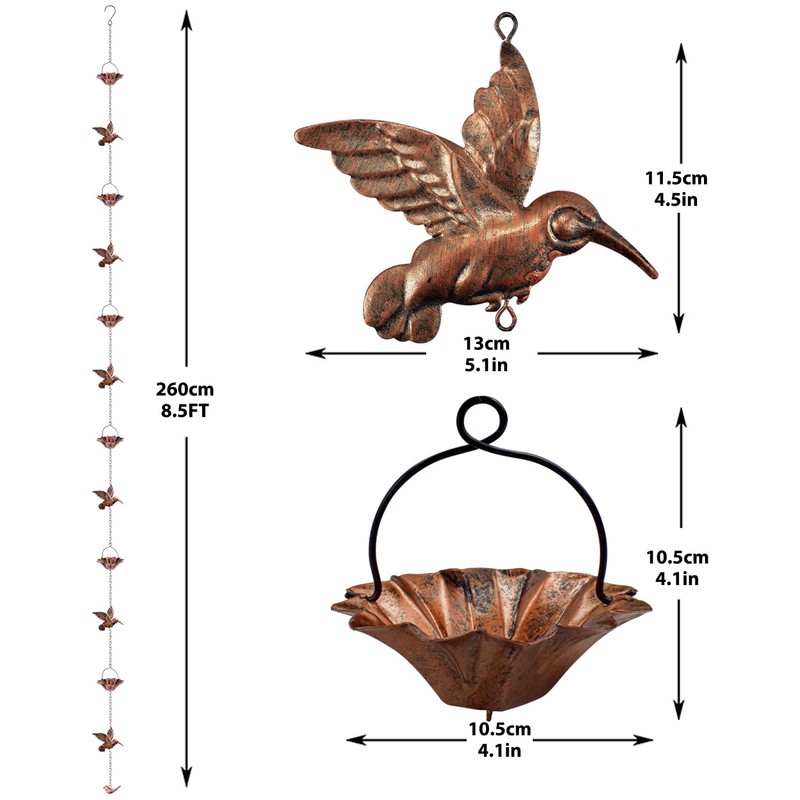 8.5Ft Copper Rain Chains for Gutters, Lotus Rain Catcher Chain