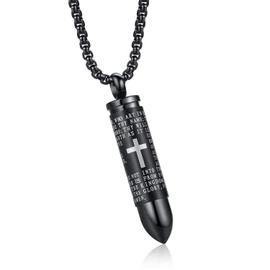 Stainless Steel Urn Necklace For Ashes Bullet Shaped Cremation Urn Jewelry Lords Prayer Mens Urn Pendant Necklace Waterproof