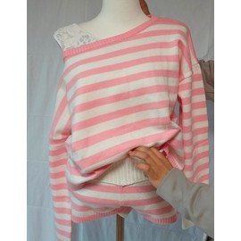 Lovell Adult Ballet Pink Stripe Knit Off-Shoulder Cover-up Set Cover-up Black/M