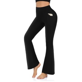 Hi Clasmix Women's Flare Leggings with Pockets-Wide Leg Yoga Pants Tummy Control Bell Bottom Leggings Black