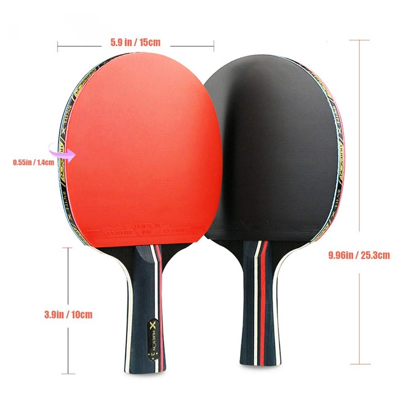 Ping Pong Paddle Set, Table Tennis Racket, Premium Rubber and