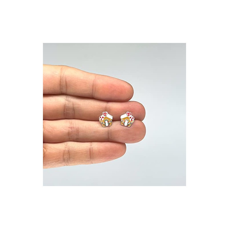 Christmas Gingerbread House Earrings .925 Sterling Silver Ginger Bread