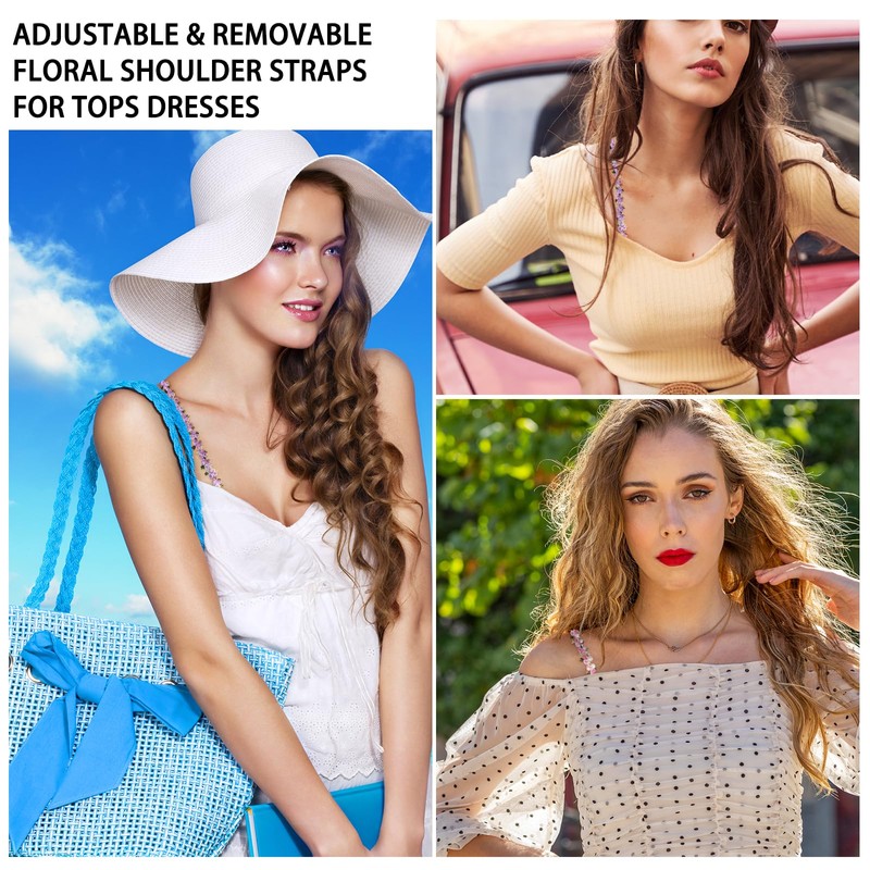 2Pair Decorative Replacement Bra Straps - Adjustable & Removable Floral