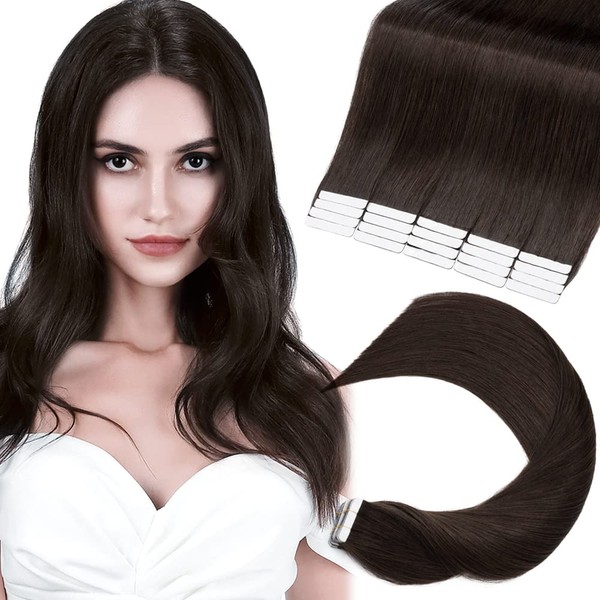 MY-LADY Tape in Hair Extensions Human Hair 22 Inch Dark Brown Straight Brazilian Real Remy Hair for Women Balayage Seamless Skin Weft Glue Tape 20pcs 50g