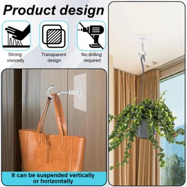 FOWSRHRG Adhesive Ceiling Hooks for Hanging Plants, 6 Pack Large Heavy Duty Command No Hole Metal Hook, No Drill Strong Sticky Outdoor Ceiling Hanger, Stick on Hooks for Lights, Wind Chimes