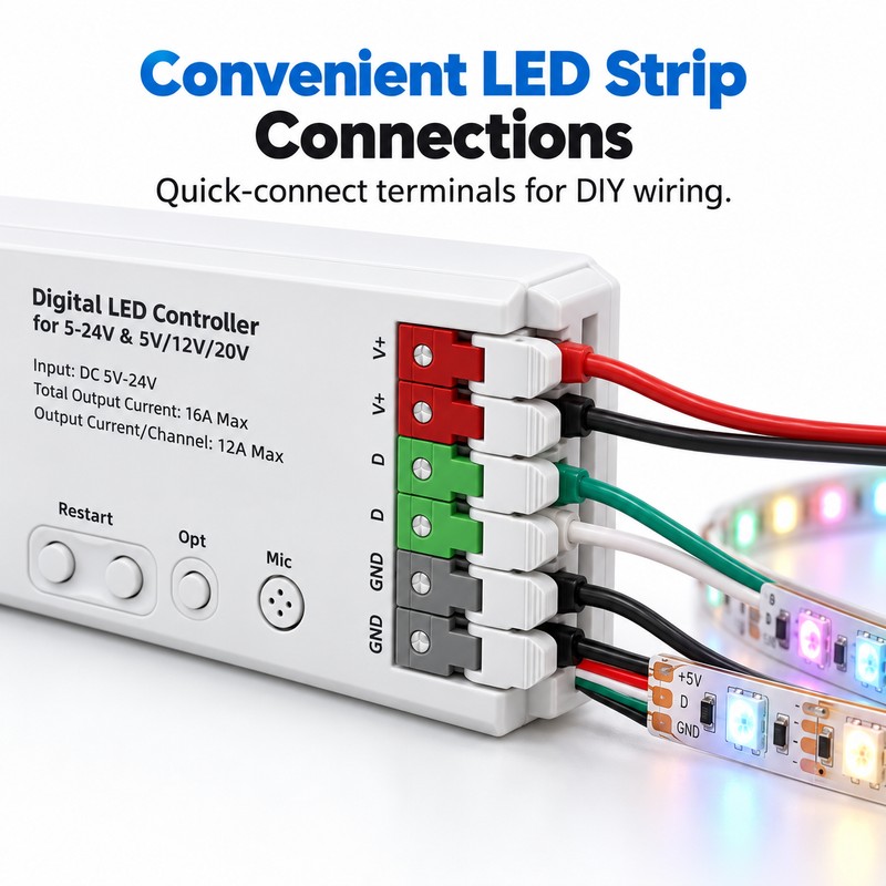 ESP32 WLED LED Controller with Mic – Wi-Fi Control and