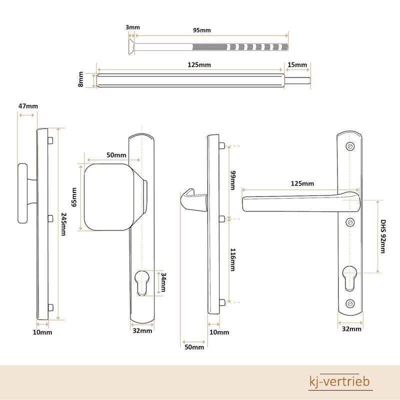 Parentartikel, Door Handle, Handle Fitting, 92 mm