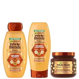 Garnier Hair Care Whole Blends Honey Treasures Repairing Shampoo, Conditioner, and Hair Mask, For Damaged Hair, 1 Kit