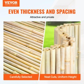 VEVOR Natural Rolled Bamboo Fence, Eco-Friendly Bamboo Privacy Fence 6 ft H x 8 ft L x 0.75 in D, Decorative Bamboo Privacy Screen for Garden, Backyard, Balcony, Patio, Pool Side