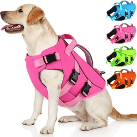 Dogcheer Dog Life Jacket with Double Rescue Handle, Reflective Dog Harness Life Vest for Swimming Boating, Adjustable Puppy Swim Jacket Pet DFD Floating Vest for Small Medium Large Dogs - Pink XL