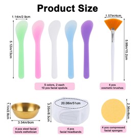 ASUNFO Esthetician Supplies Set 4 Facial Bowls 10 Mud Mask Applicators 4 Cosmetic Brushes 12 Compressed Sponges 4 Facial Headbands for Women