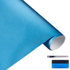 LZLRUN Brushed Metallic Steel Vinyl Wrap Roll with Air Release Technology DIY Styling Adhesive Decal Wrapping Car Accessories (Light Blue, 1ft x 5ft)