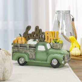 Northlight 11.25" Green Truck Hello Fall Autumn Harvest Tabletop Decoration