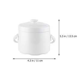 Hemoton White Ceramic Stew Pot with Lid Steam Soup Bowl with Handles Steaming Cup Soup Noodle Bowl Stockpot Cookware for Egg Custard Medicinal and Birds Nest
