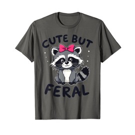 Cute But Feral Teen Raccoon Pink Bow Girls Kid Raccoon T-Shirt