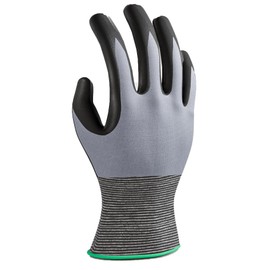 Safety Work Gloves, Gray and Black, Nitrile Coated, Striped Cuff