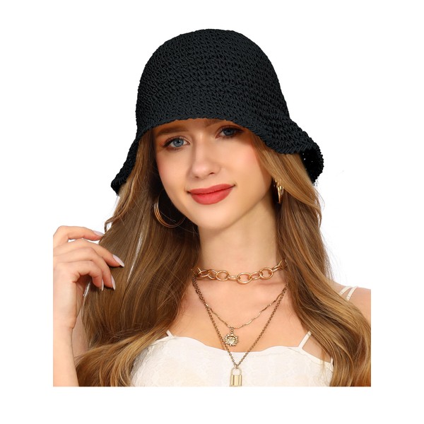 Rulala Fancy Womens Sun Hat Handmade Straw Bucket UV Protection