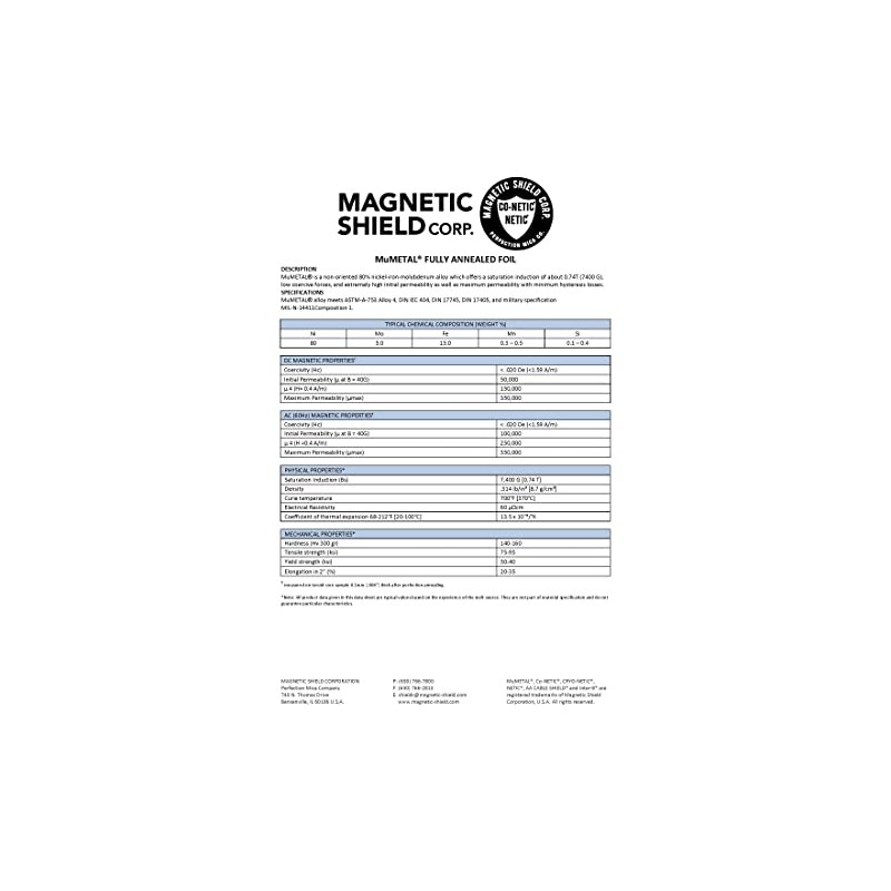 MuMETAL® Magnetic Shielding Foil .006" Thick 8" x 12" Sheet